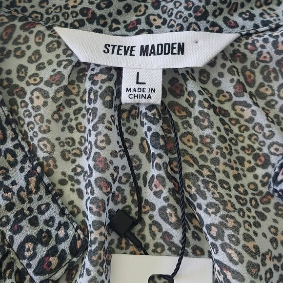 Steve Madden Ruffle Sleeve Animal Print Blouse Women's Size L - Picture 9 of 14
